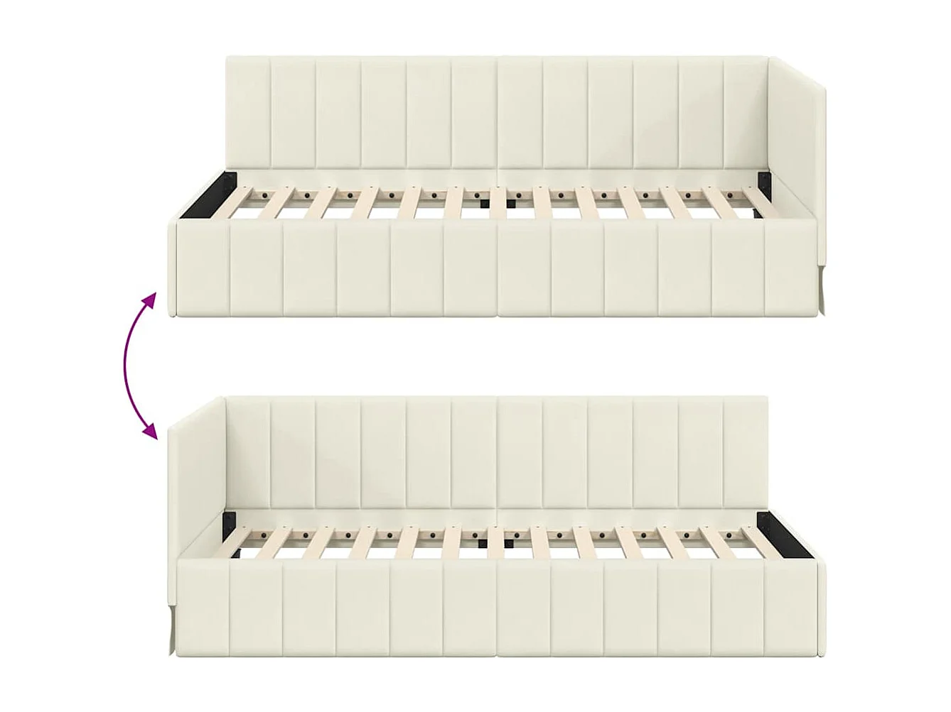 Estructura de cama en esquina Crema 90 x 200 cm Terciopelo