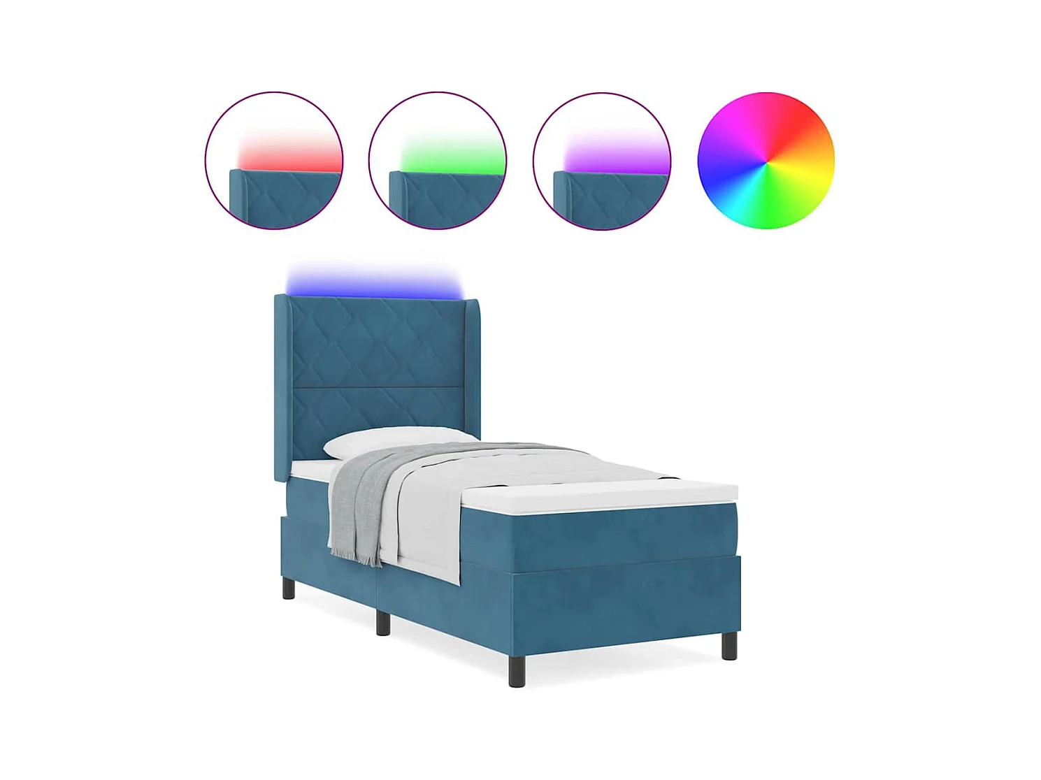Cadre de lit avec Matelas LED Bleu 90 x 190 cm Velours