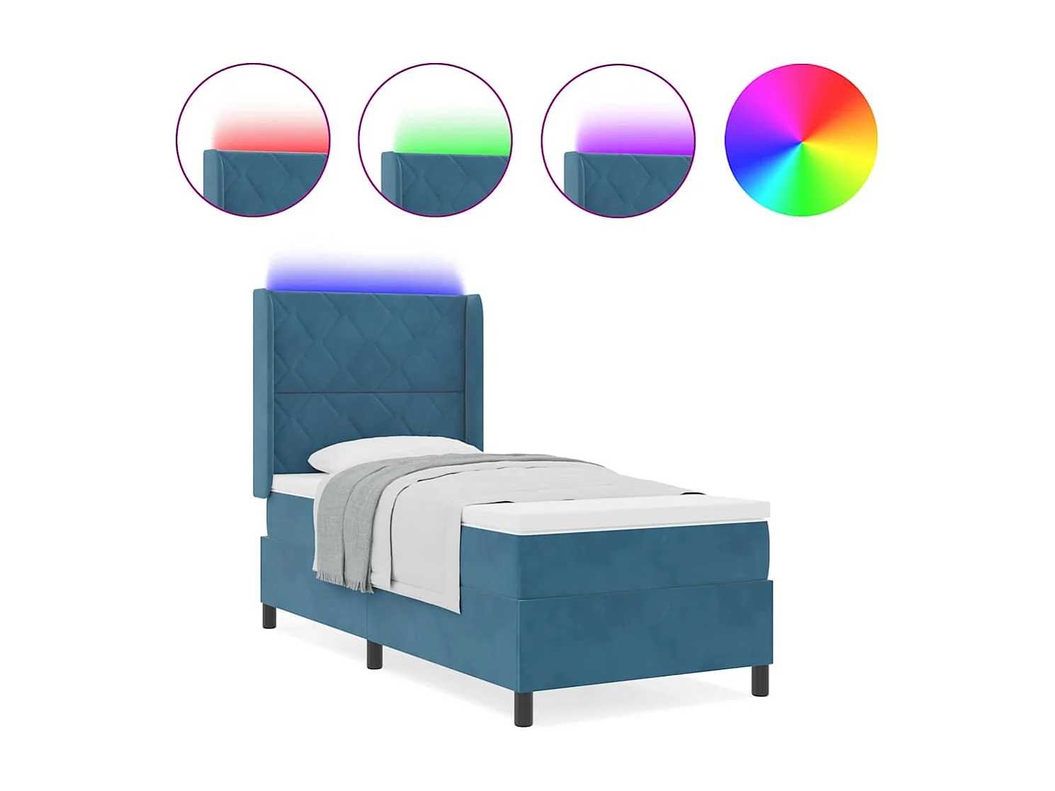 Cadre de lit avec Matelas LED Bleu 90 x 190 cm Velours