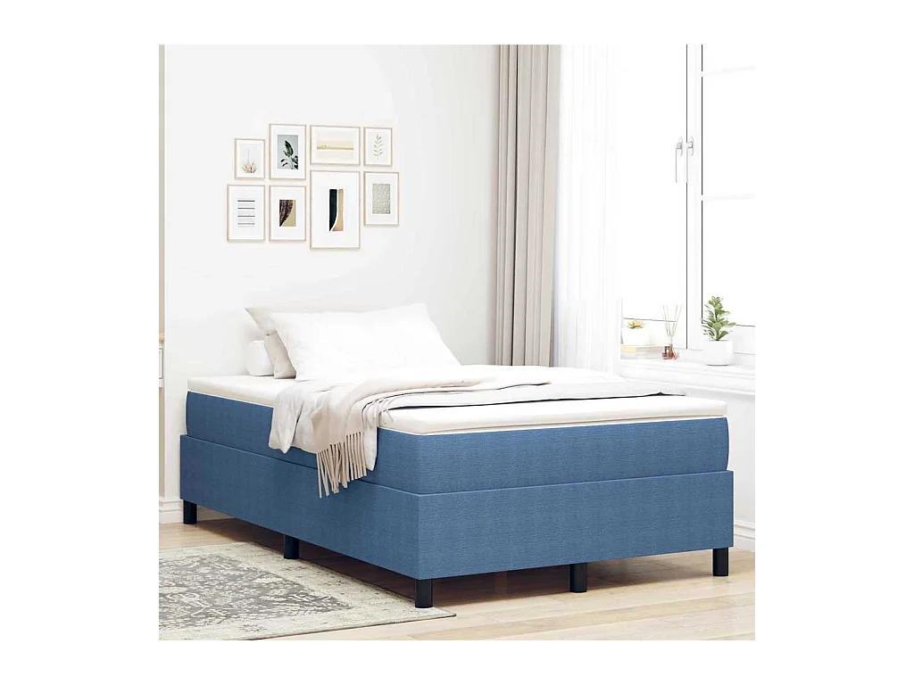 Cama Box Azul 120 x 190 cm Tecido de veludo côtelé