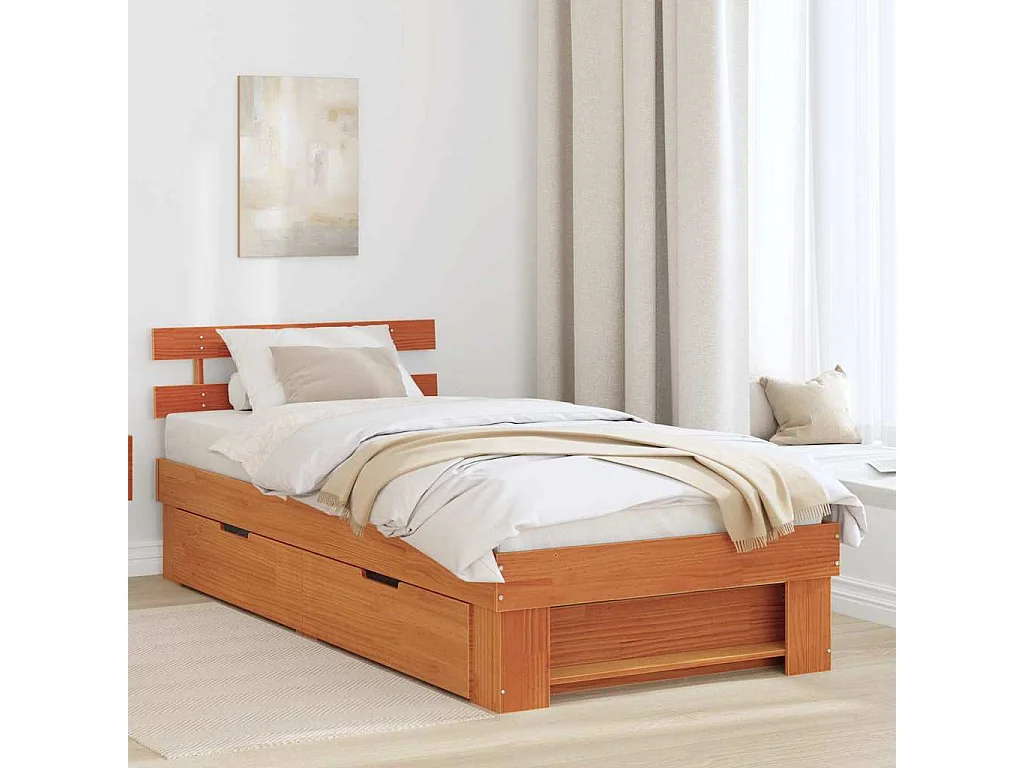 Estrutura da Cama com cabeceira Castanho-mel 100 x 200 cm