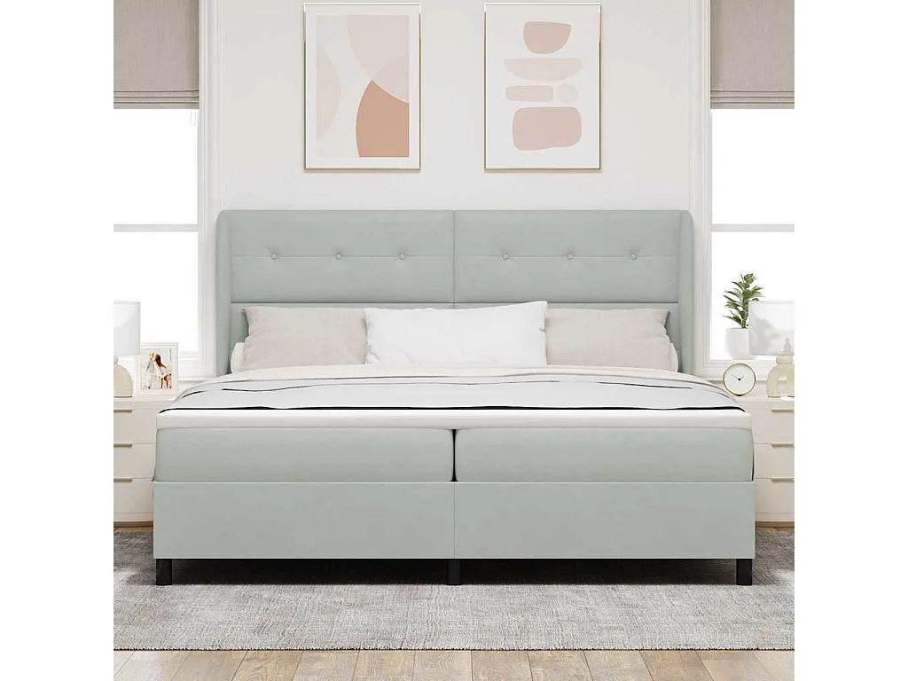 Cama Box com colchão Cinzento-claro 200 x 200 cm Veludo