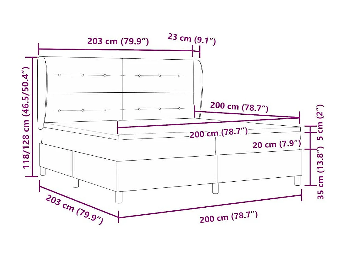 Cama Box com colchão Cinzento-claro 200 x 200 cm Veludo
