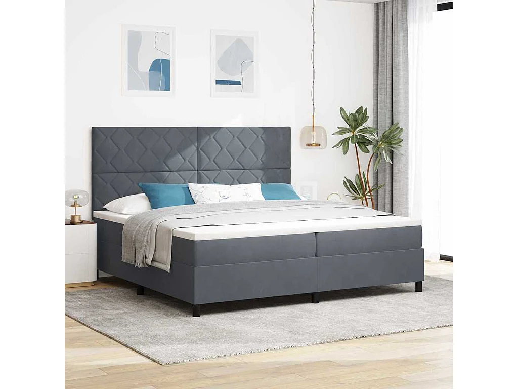 Cadre de lit avec matelas Gris foncé 200 x 200 cm Velours