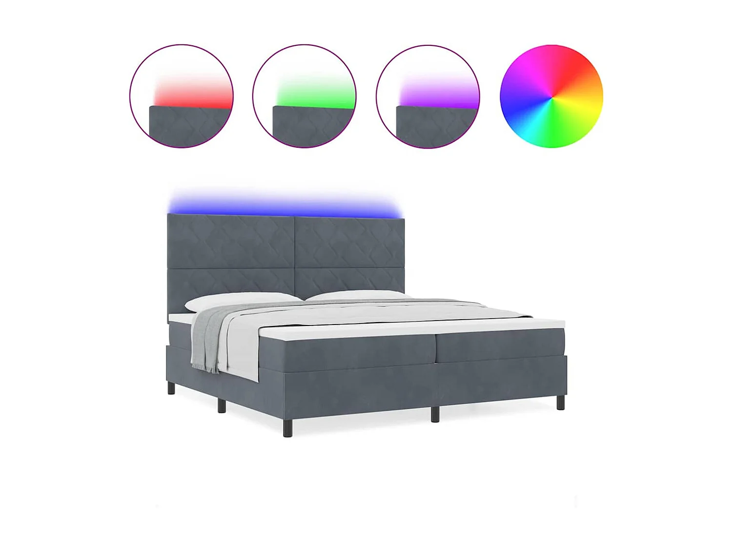 Cadre de lit avec matelas Gris foncé 200 x 200 cm Velours