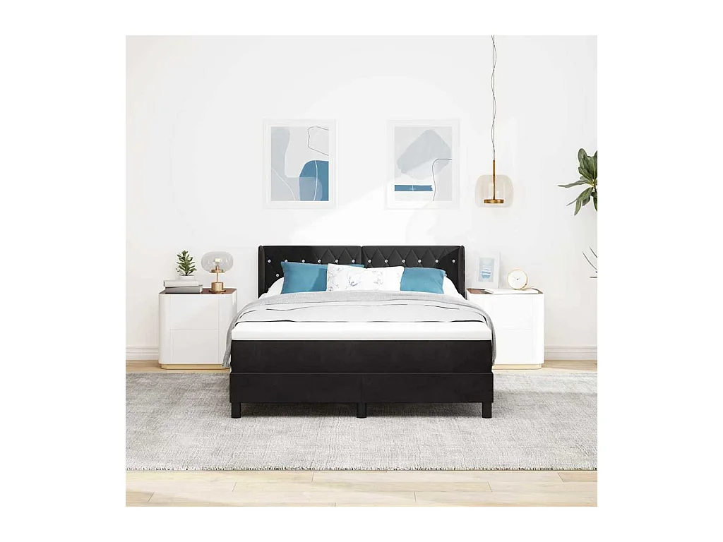 Cadre de lit avec matelas noir 100x200 cm en velours Noir