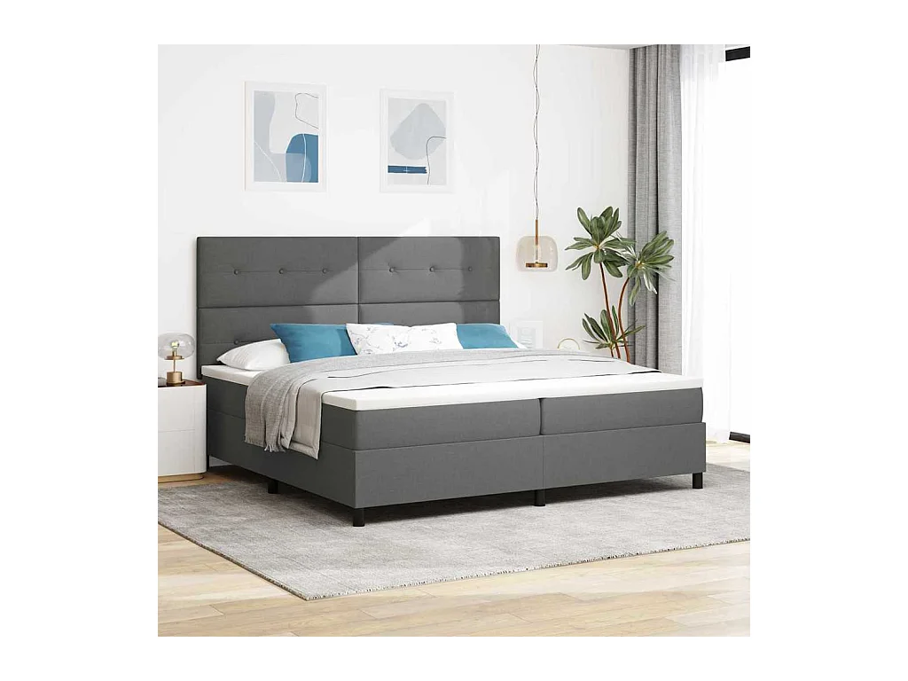 Cama tipo Box Spring con colchón Gris oscuro 200 x 200 cm tela