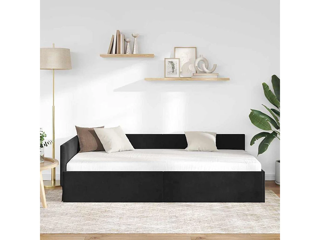 Cadre de lit d'angle Autre avec tête de lit Noir 80 x 200 cm