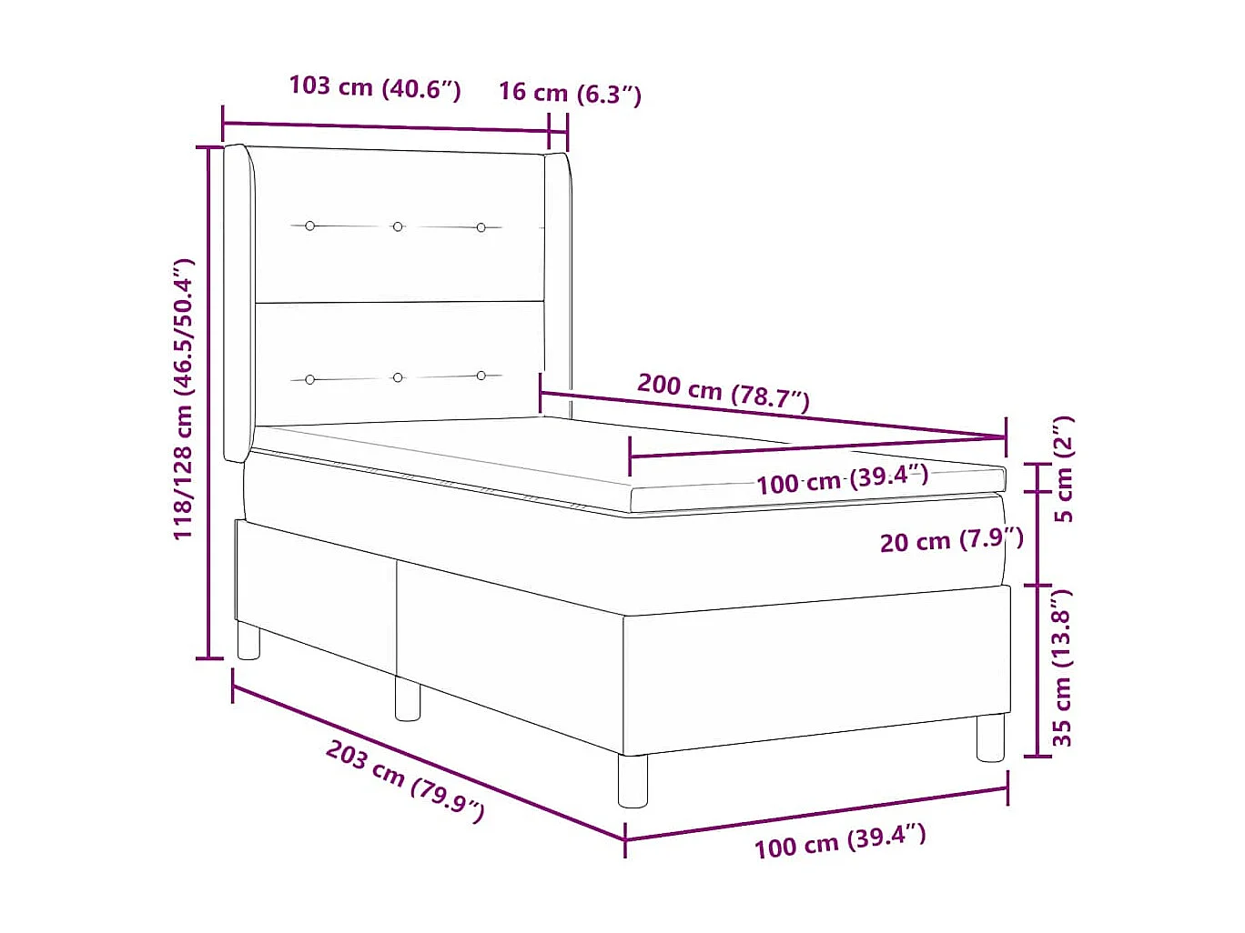 Cama Box Spring com colchão Cinzento-claro 100 x 200 cm tecido