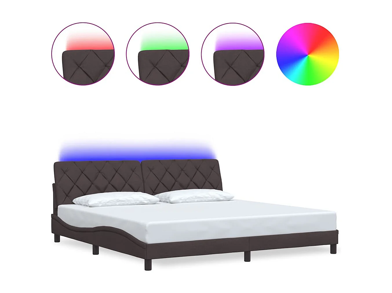 Cadre de lit avec LED sans matelas marron foncé 200x200cm tissu