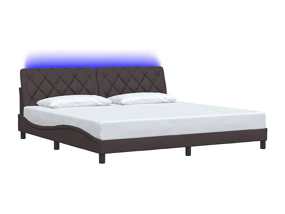 Cadre de lit avec LED sans matelas marron foncé 200x200cm tissu