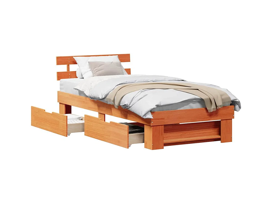 Estrutura da Cama com cabeceira Castanho-mel 90 x 200 cm