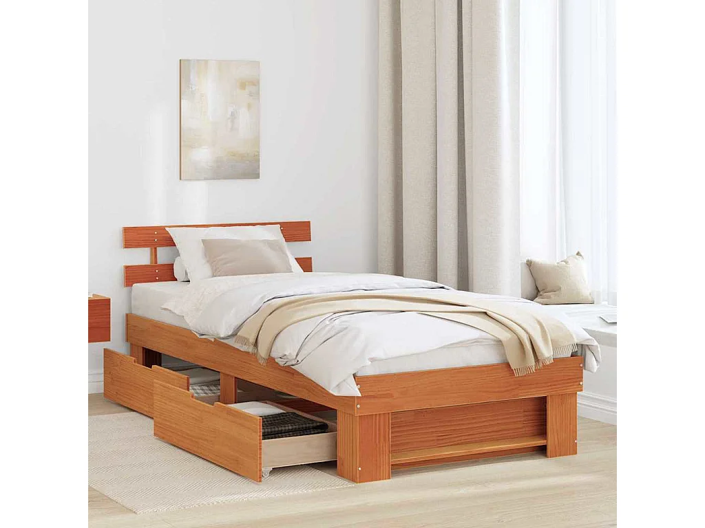 Cadre de lit Marron cire 90 x 200 cm Bois massif en pin