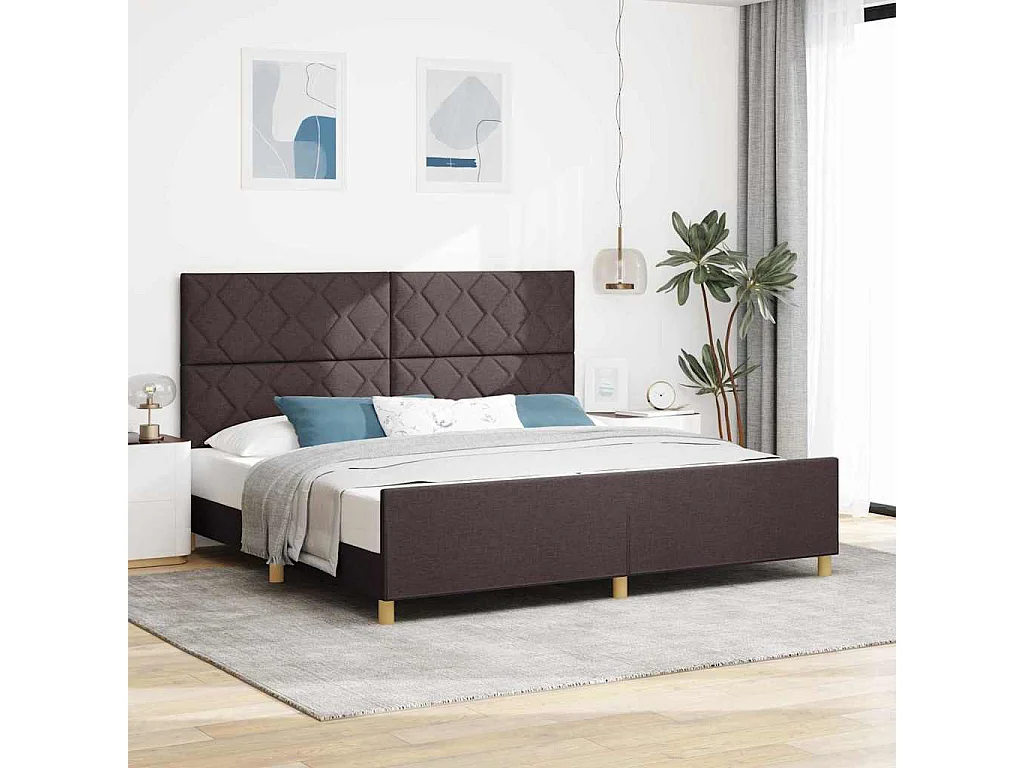 Estructura de cama con cabecera Marrón oscuro 200 x 200 cm tela