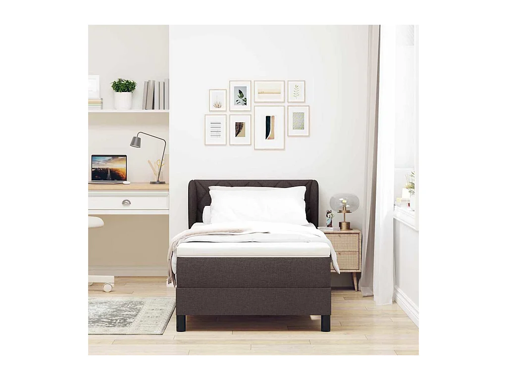 Cadre de lit avec matelas Marron foncé 100 x 200 cm tissu
