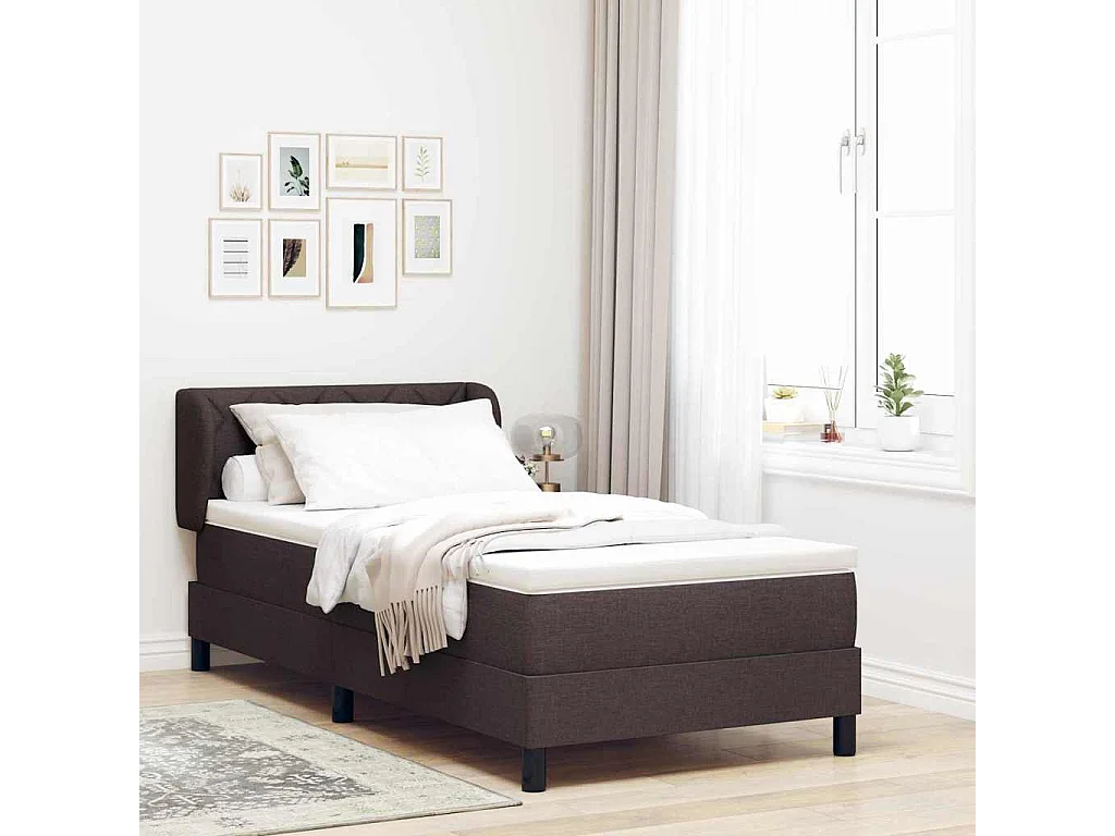 Cadre de lit avec matelas Marron foncé 100 x 200 cm tissu