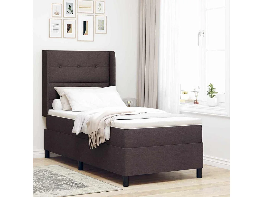 Cama tipo Box Spring con colchón Marrón oscuro 90 x 190 cm tela