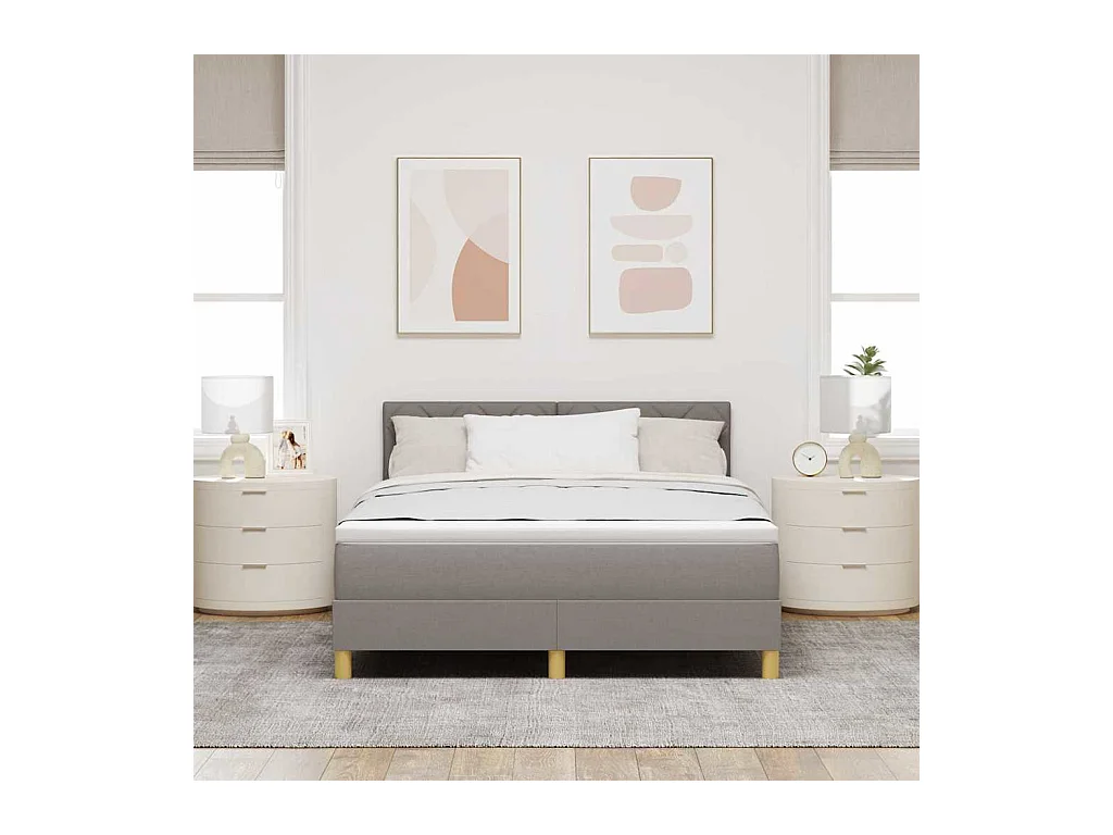Cadre de lit avec matelas Taupe 140 x 200 cm tissu