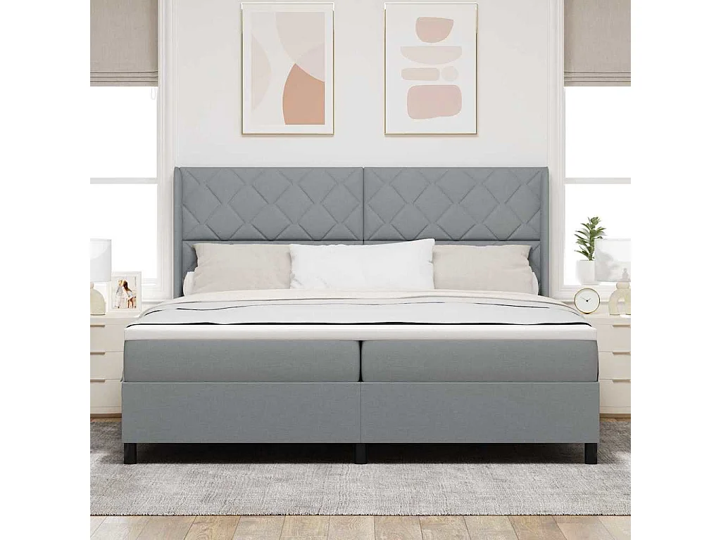 Cadre de lit avec matelas Gris clair 200 x 200 cm tissu