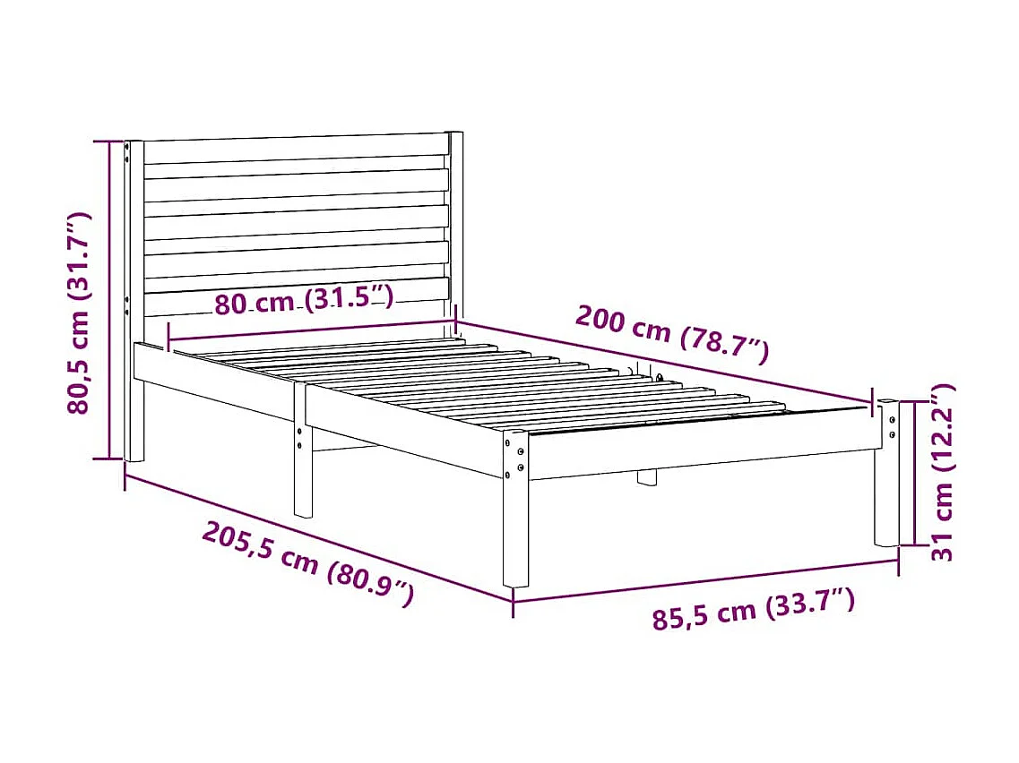 Estructura de cama con cabecera Marrón cera 80 x 200 cm