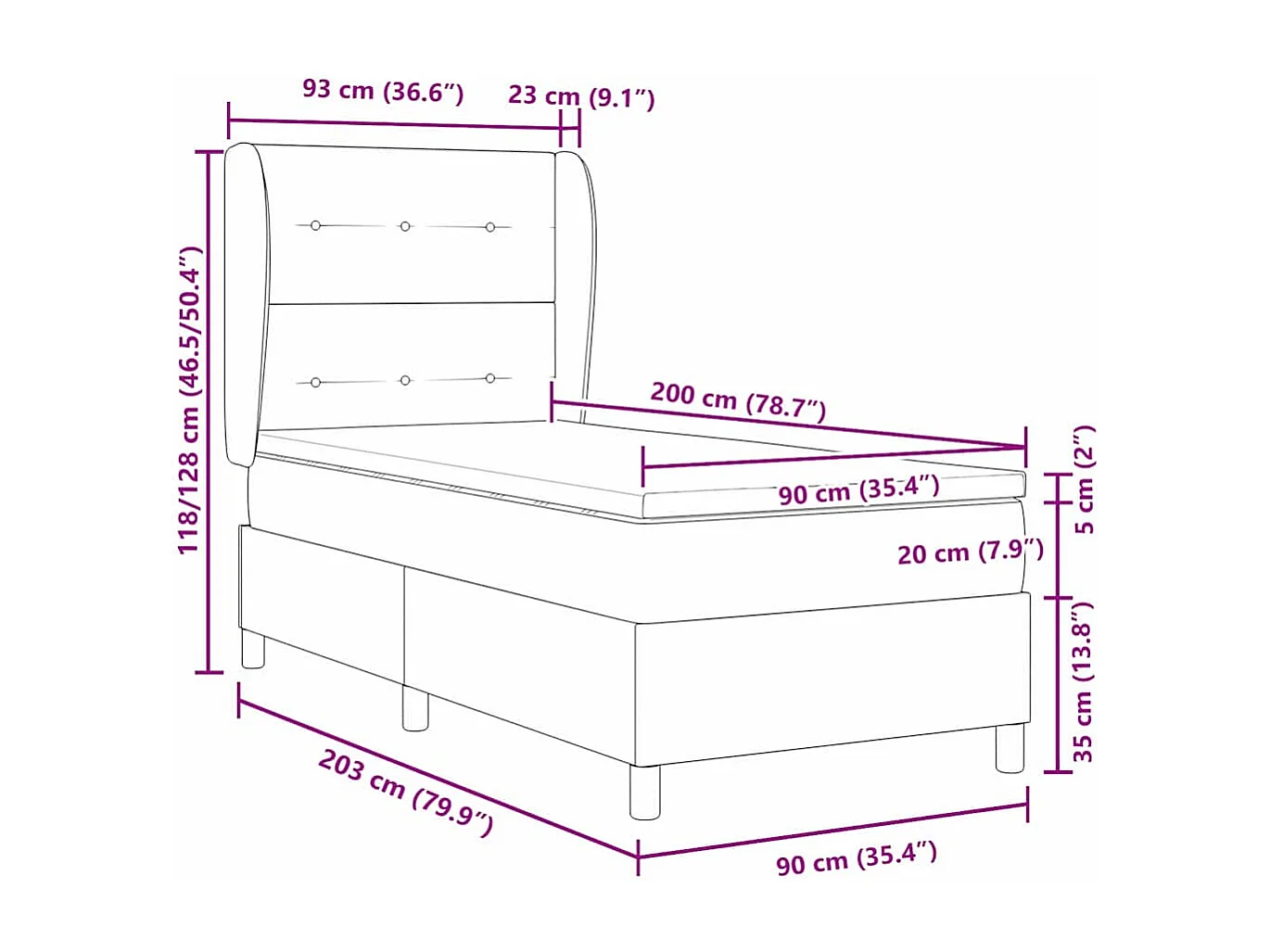 Cama tipo Box Spring Verde oscuro 90 x 200 cm Terciopelo