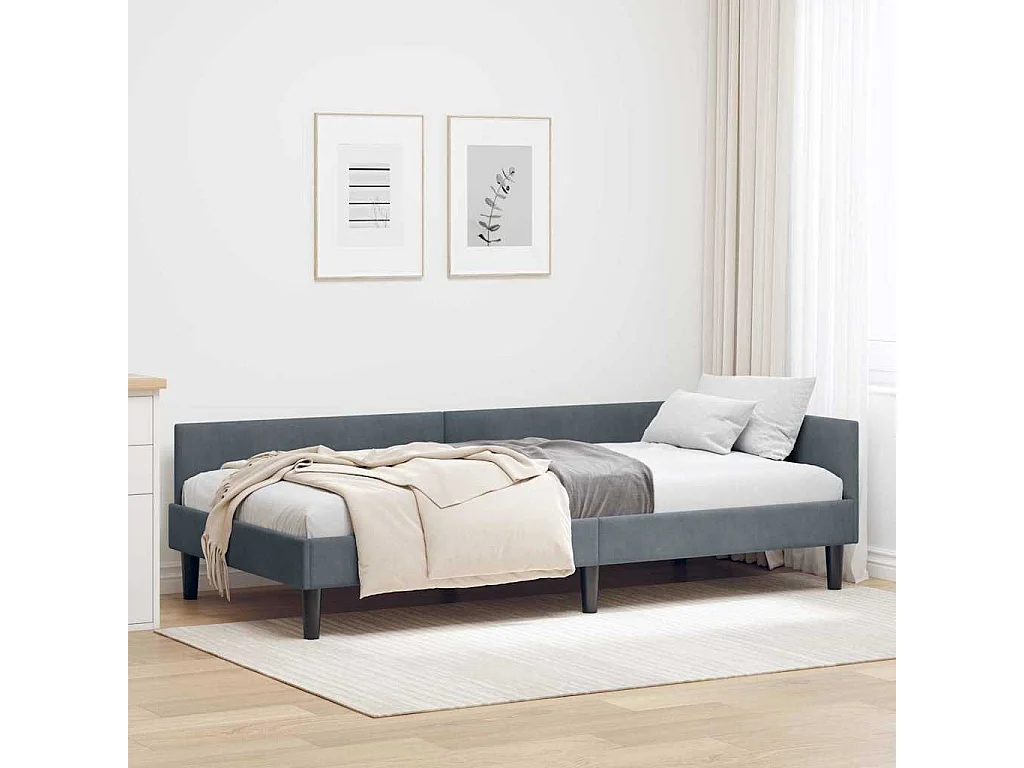 Cadre de lit d'angle avec tête de lit Gris foncé 80 x 200 cm