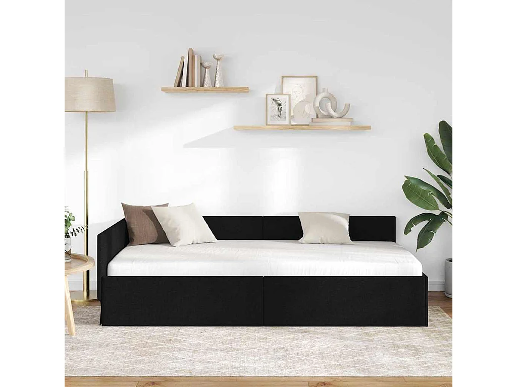 Cadre de lit d'angle avec tête de lit Noir 100 x 200 cm