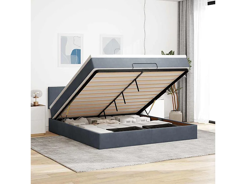 Cadre de lit ottoman avec matelas gris foncé 160x200 cm velours