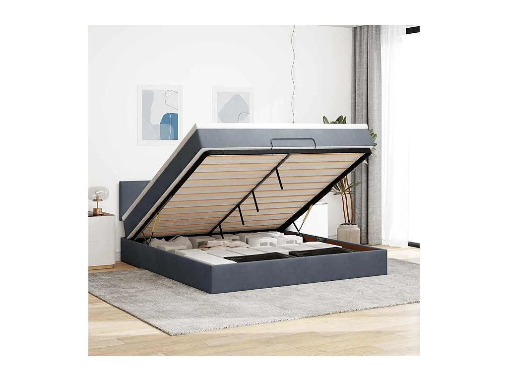 Estructura cama otomana con colchón gris oscuro 160x200 cm