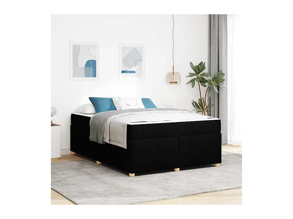 Cadre de lit avec matelas Noir 140 x 200 cm tissu