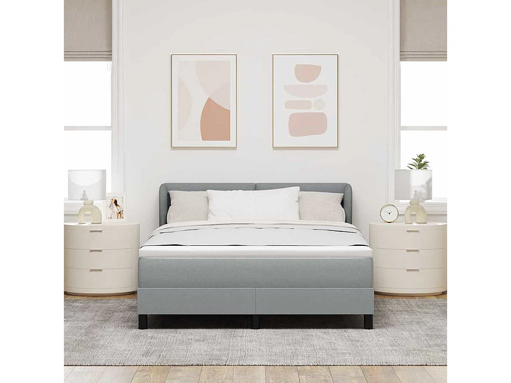 Cadre de lit avec matelas Gris clair 140 x 190 cm tissu