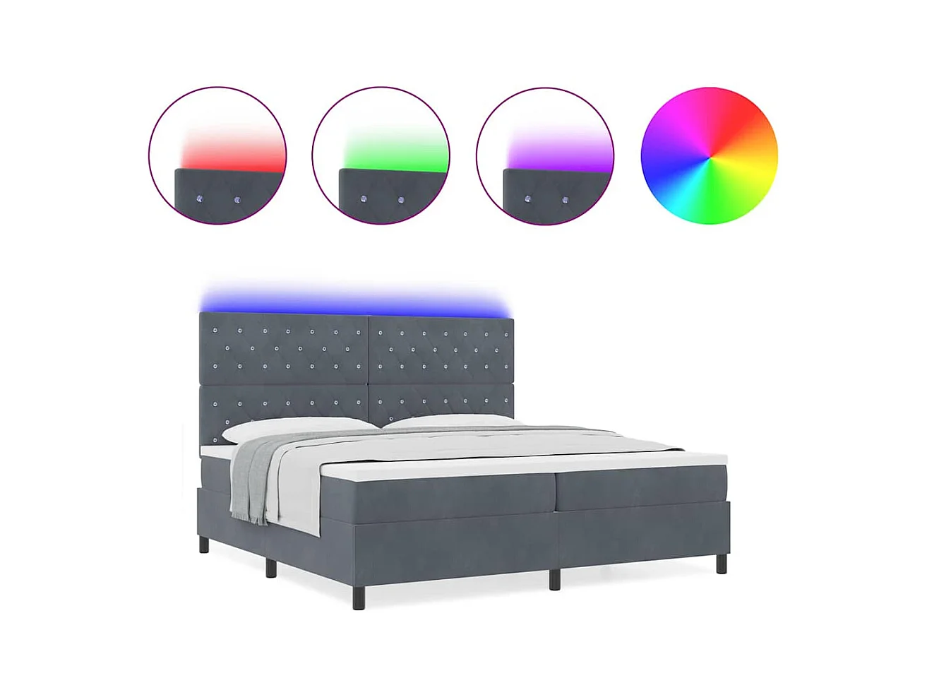 Cadre de lit avec matelas Gris foncé 200 x 200 cm Velours