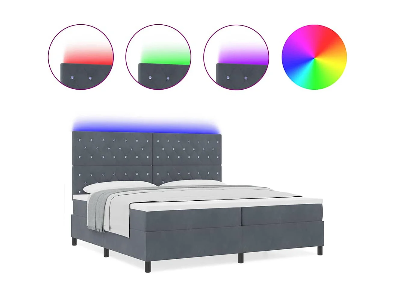 Cama Box com colchão Cinzento escuro 200 x 200 cm Veludo