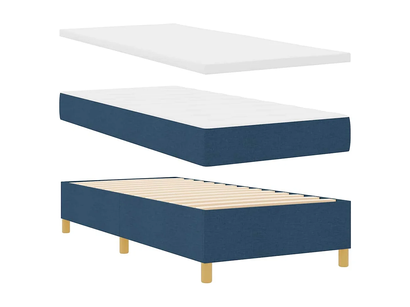 Cama con Somier con colchón con cabecera Azul 90 x 190 cm tela