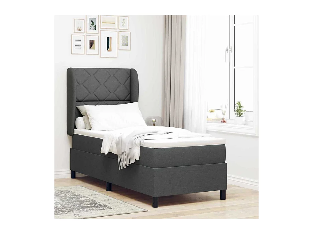Cama Box com colchão Cinzento escuro 80 x 200 cm tecido