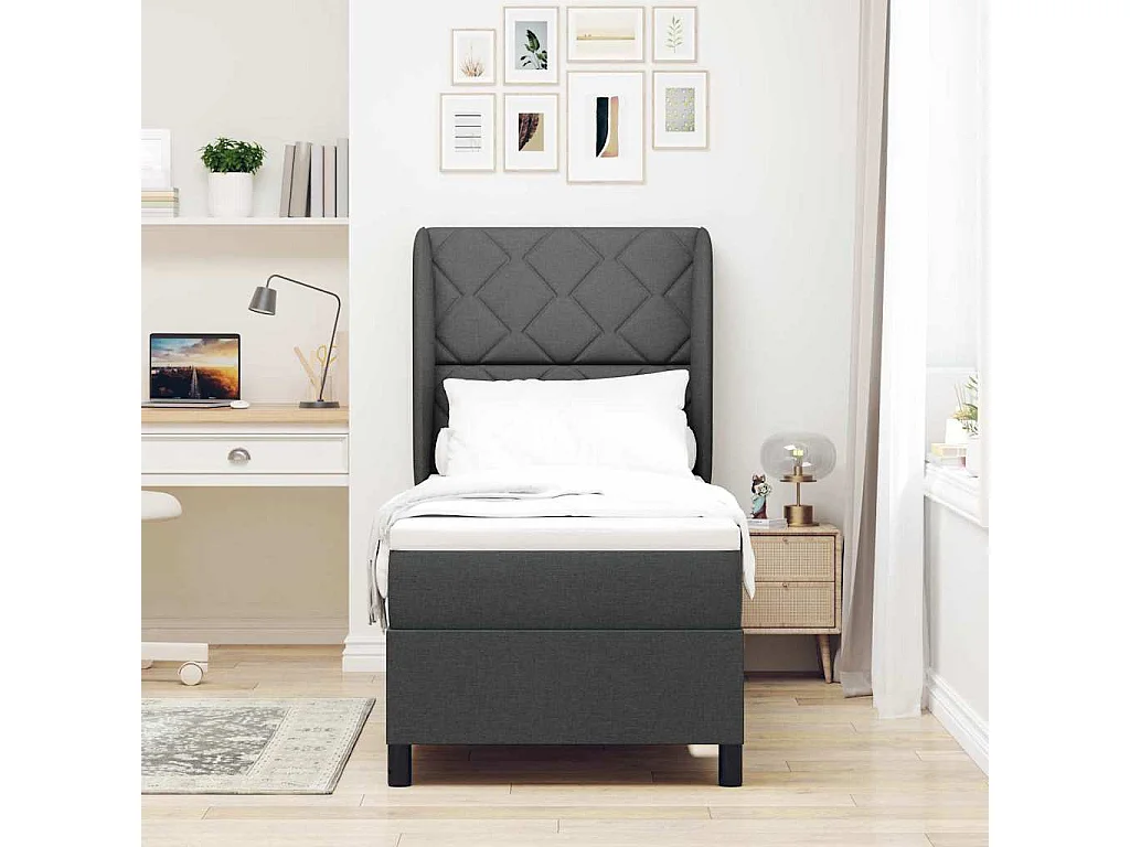 Cama tipo Box Spring con colchón Gris oscuro 80 x 200 cm tela