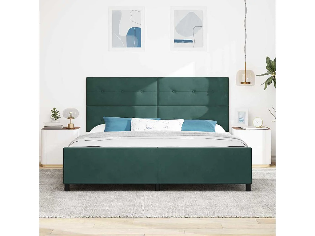 Bedframe met hoofdeinde Donkergroen 200 x 200 cm Fluweel
