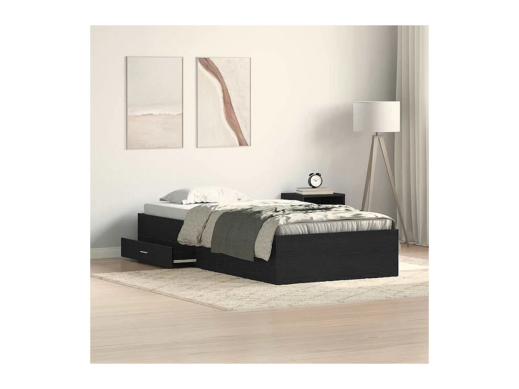 Estrutura de Cama com Gavetas Carvalho preto 90 x 200 cm