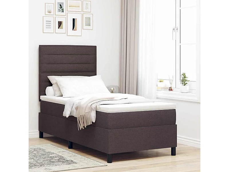 Cama Box com colchão Castanho escuro 90 x 200 cm tecido
