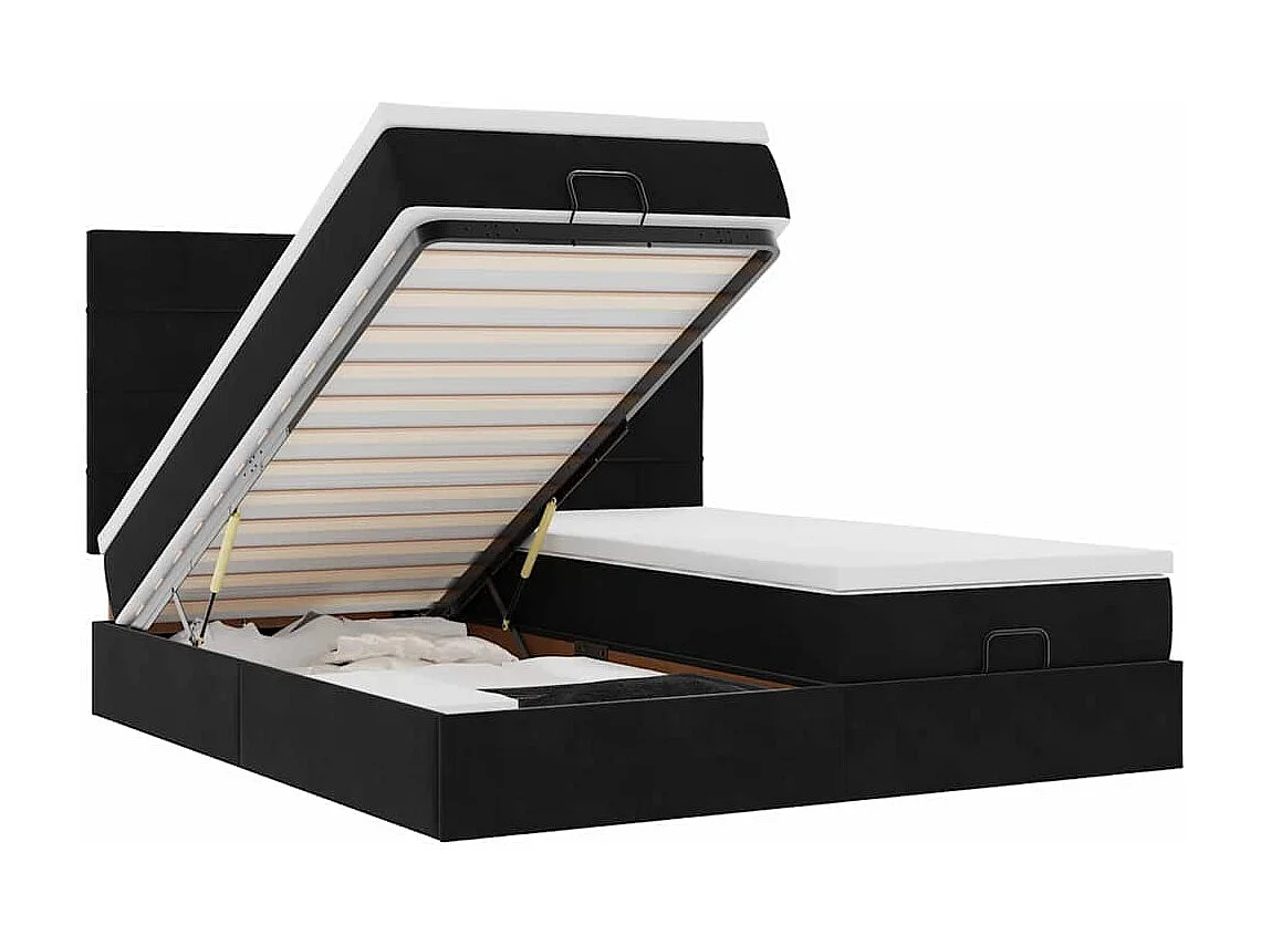 Cadre de lit ottoman avec matelas noir 180x200cm velours