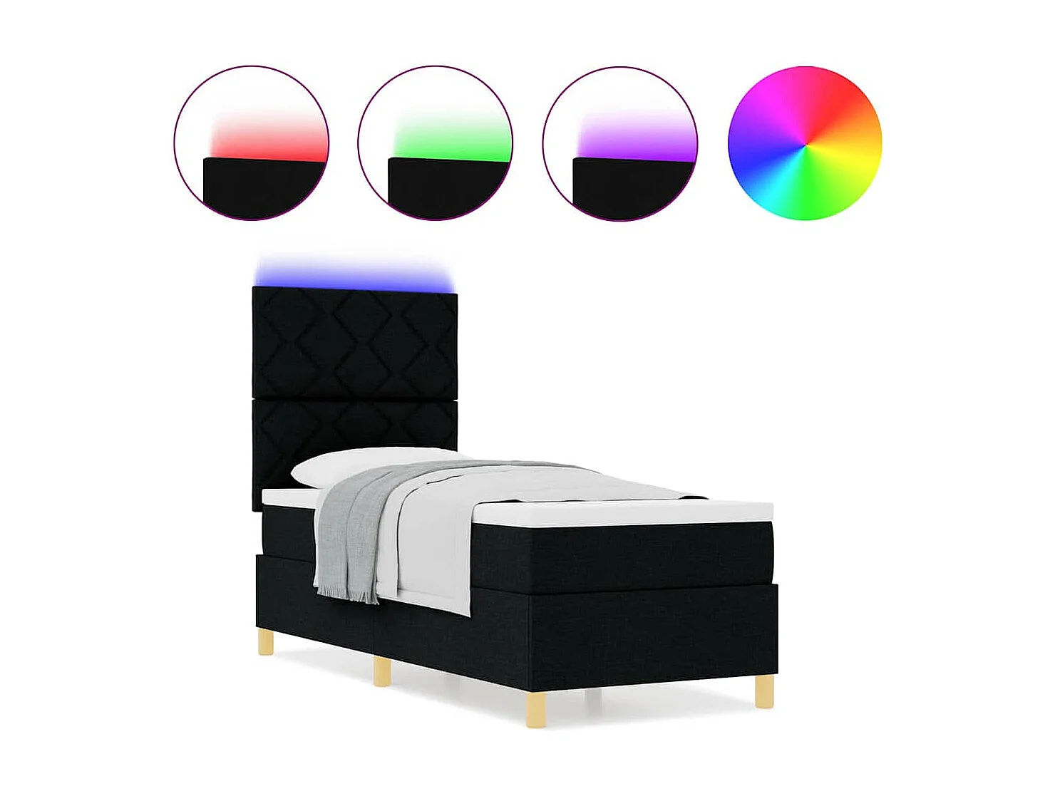 Cadre de lit avec matelas Noir 80 x 200 cm tissu