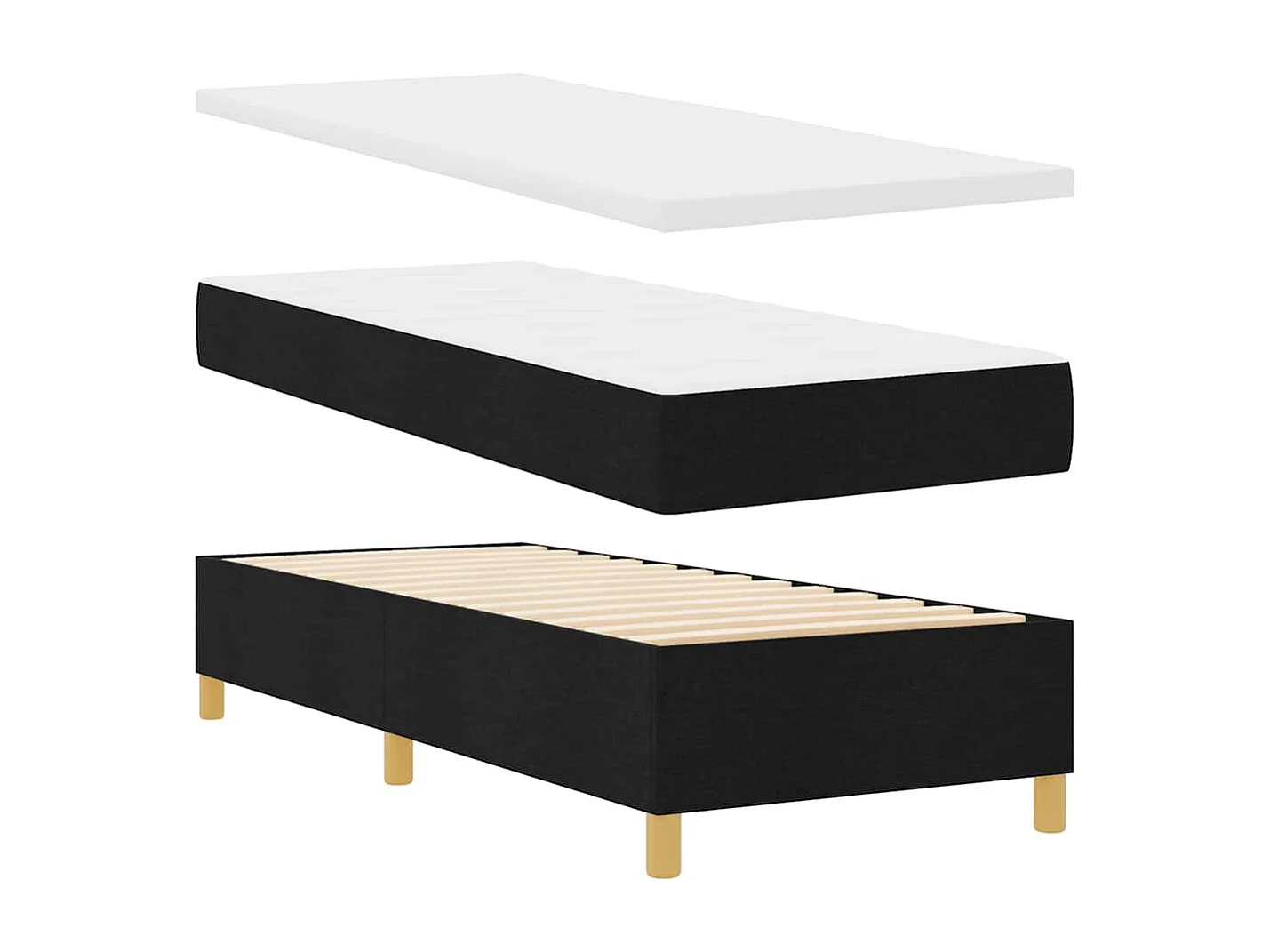 Cadre de lit avec matelas Noir 80 x 200 cm tissu