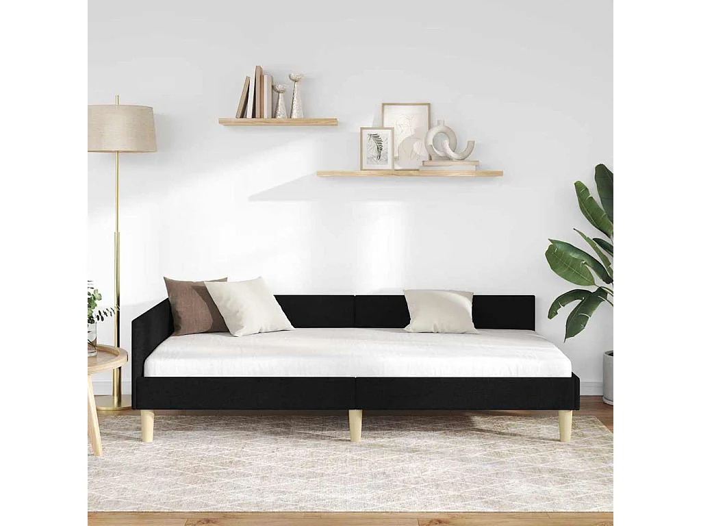 Cadre de lit d'angle Autre avec tête de lit Noir 100 x 200 cm