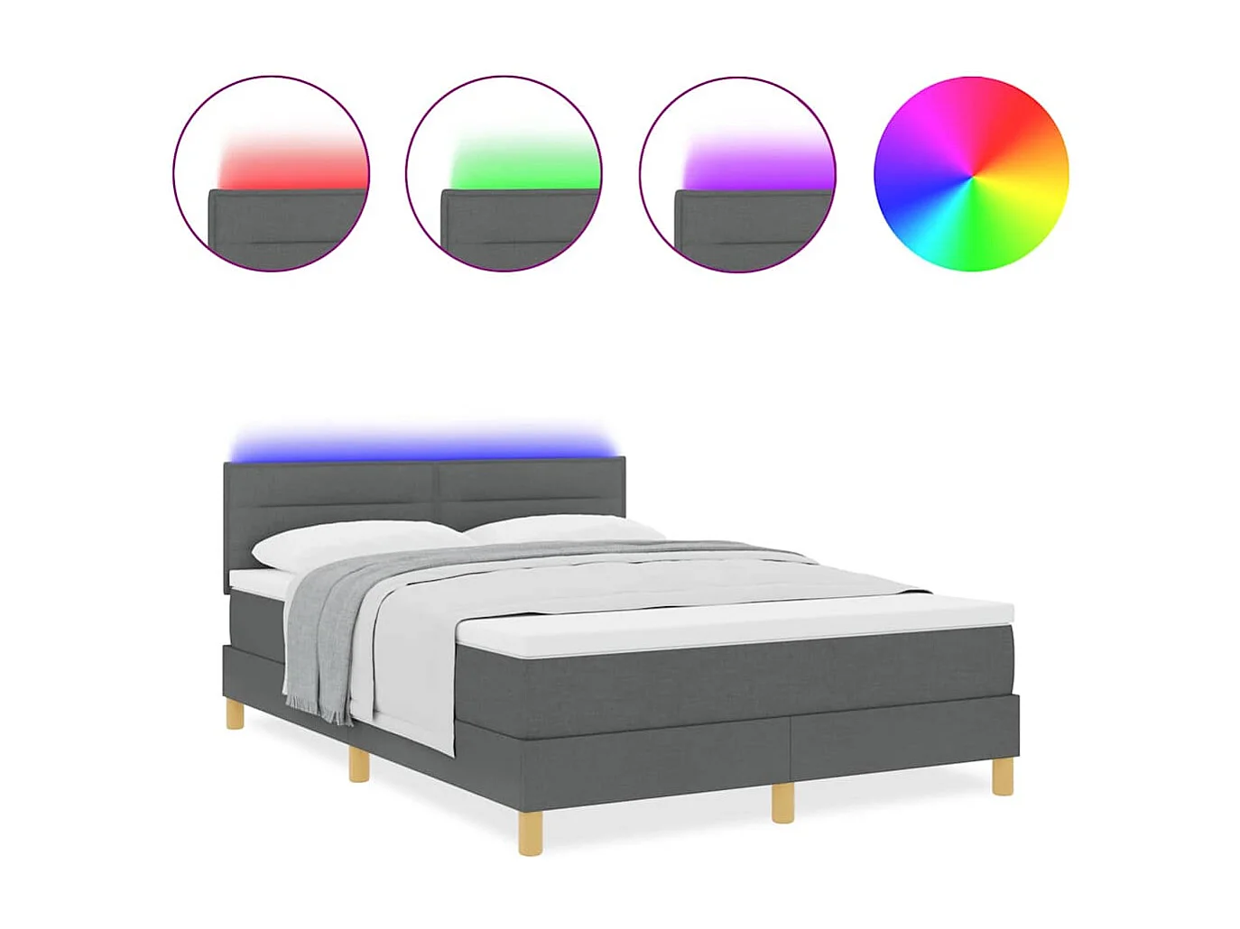 Cadre de lit avec matelas Gris foncé 160 x 200 cm tissu