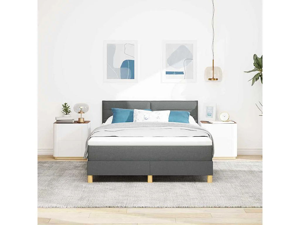 Cadre de lit avec matelas Gris foncé 160 x 200 cm tissu
