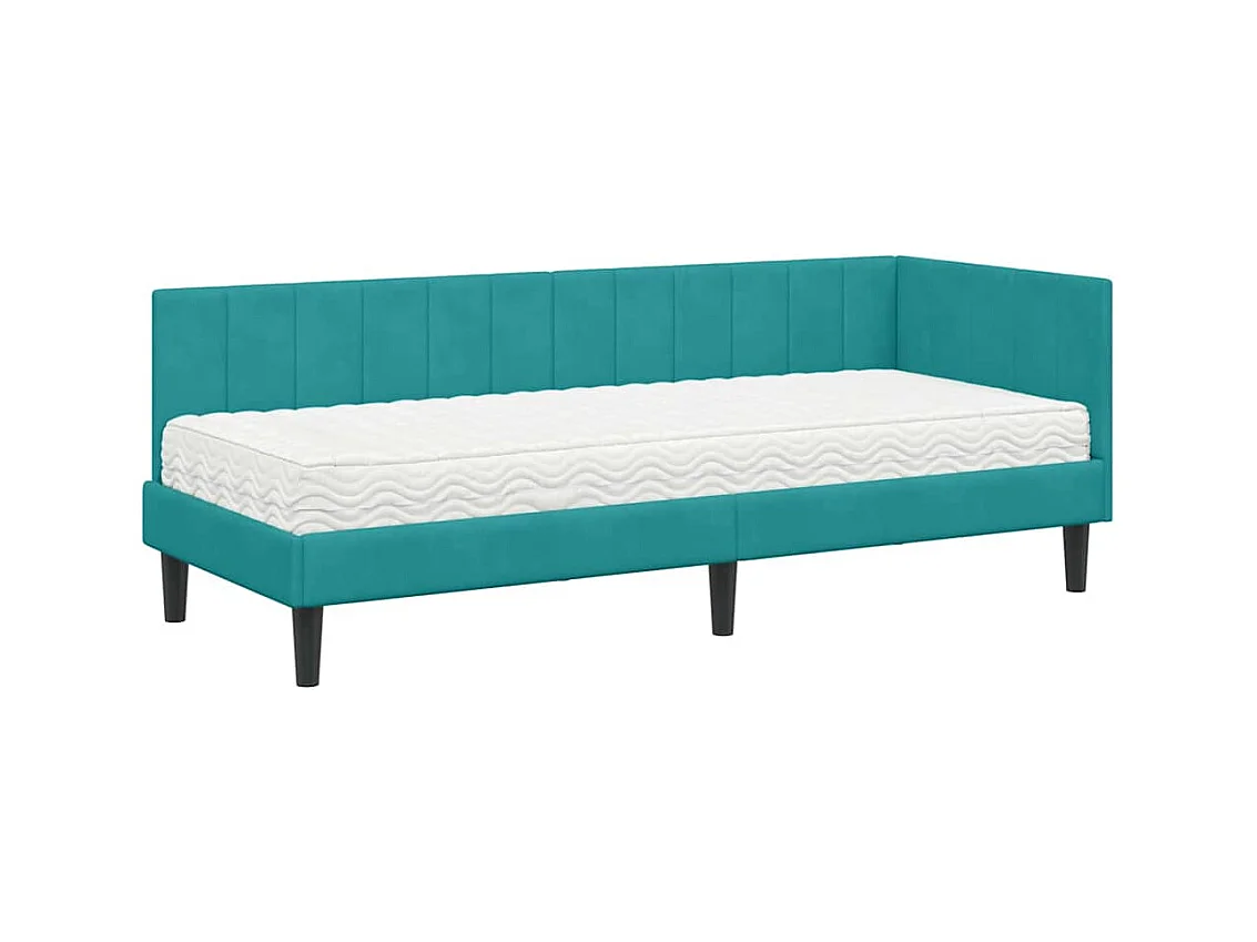 Cadre de lit d'angle avec matelas Turquoise 80 x 200 cm Velours