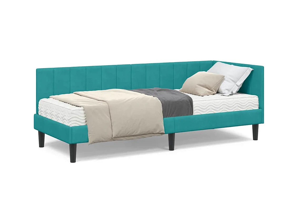 Cadre de lit d'angle avec matelas Turquoise 80 x 200 cm Velours