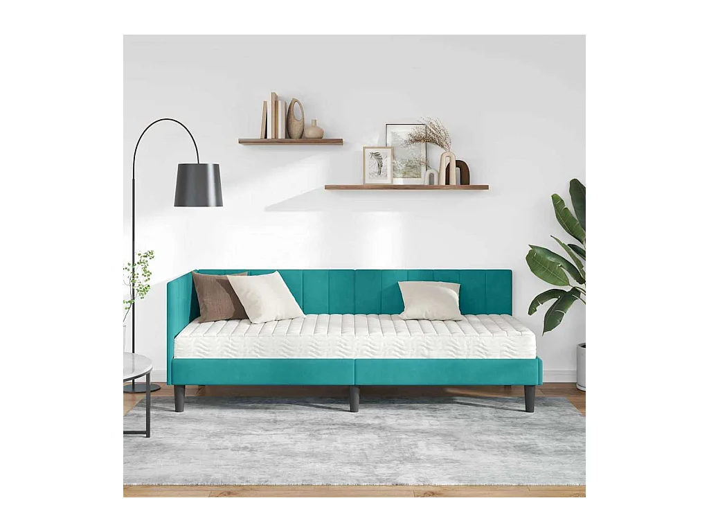 Cadre de lit d'angle avec matelas Turquoise 80 x 200 cm Velours