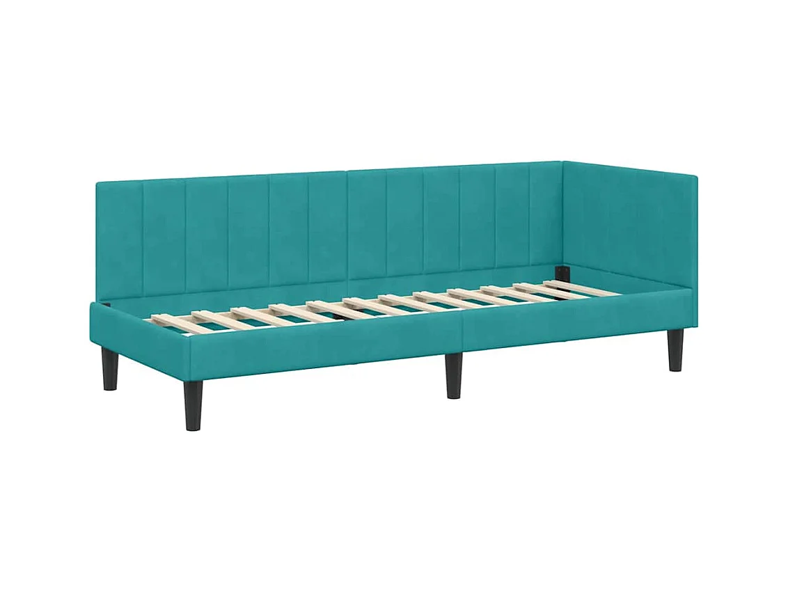 Cadre de lit d'angle avec matelas Turquoise 80 x 200 cm Velours