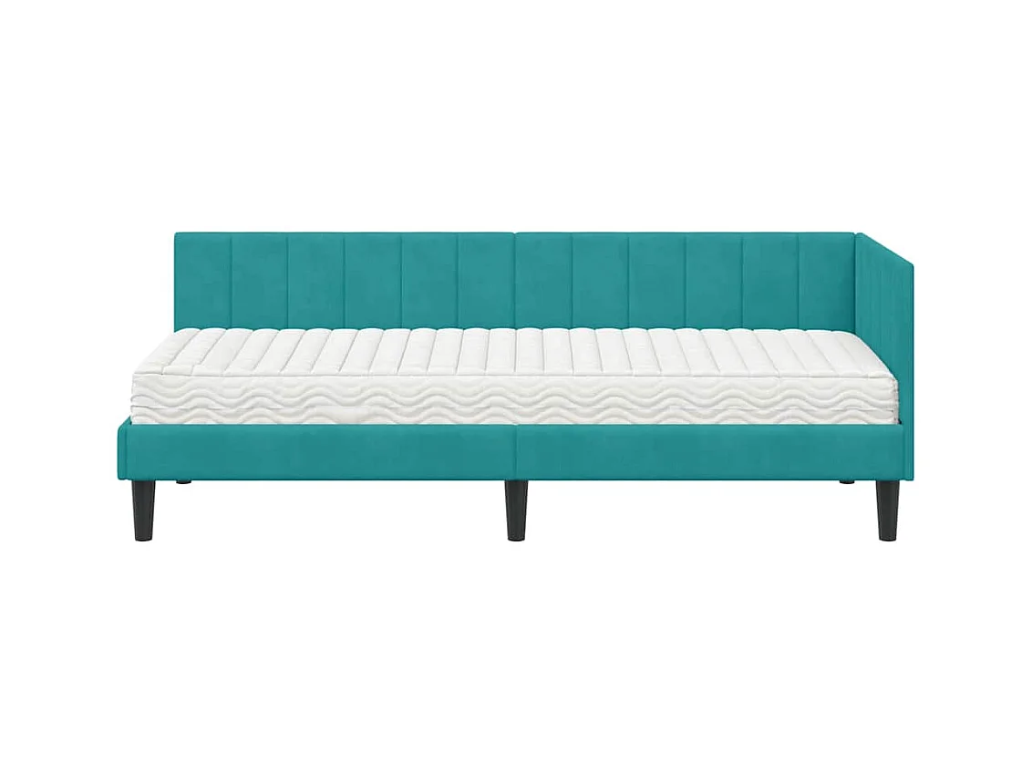 Cadre de lit d'angle avec matelas Turquoise 80 x 200 cm Velours